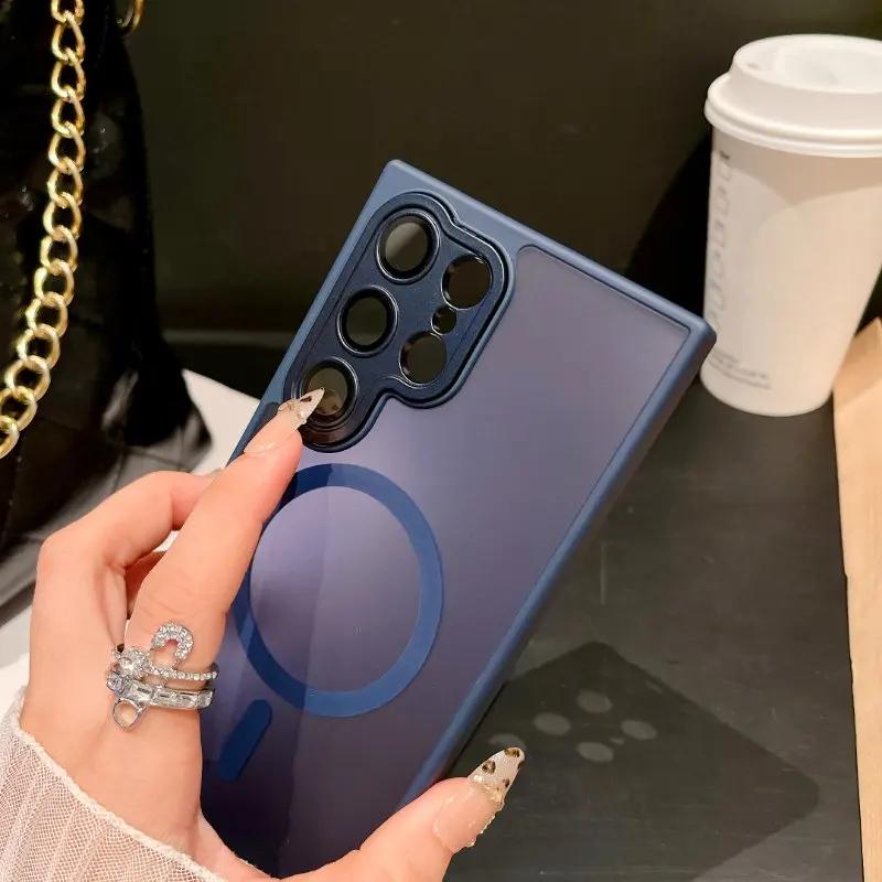 Magnetic Luxury Matte Translucent Armor Shockproof Case For Samsung Galaxy S25 S24 S23 Ultra Plus Magsafe Wireless Charge Cover