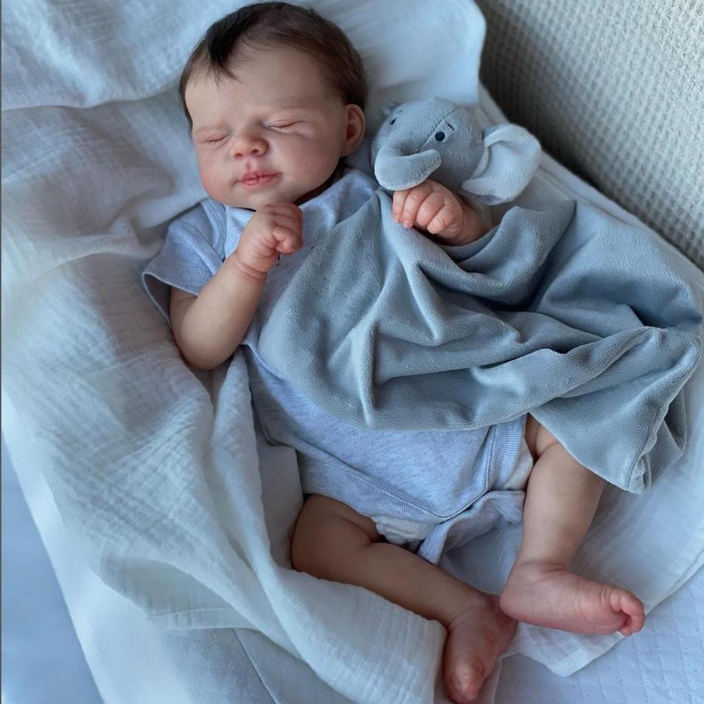 BZDOLL 19inch Asleep Reborn Baby with 3D-painting Skin and Visible Veins 48cm Soft Vinyl Doll Newborn Girl Kid Art Bebe Birthday Christmas Gift