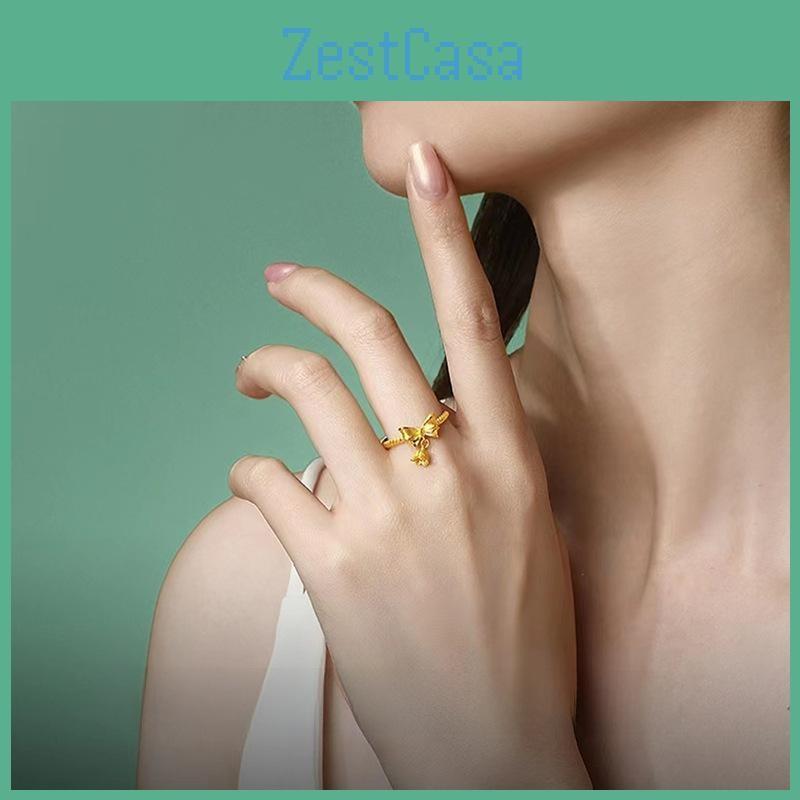 Fresh And Sweet Lily Flower Bowknot Ring In Adjustable Size Perfect For Occasions All