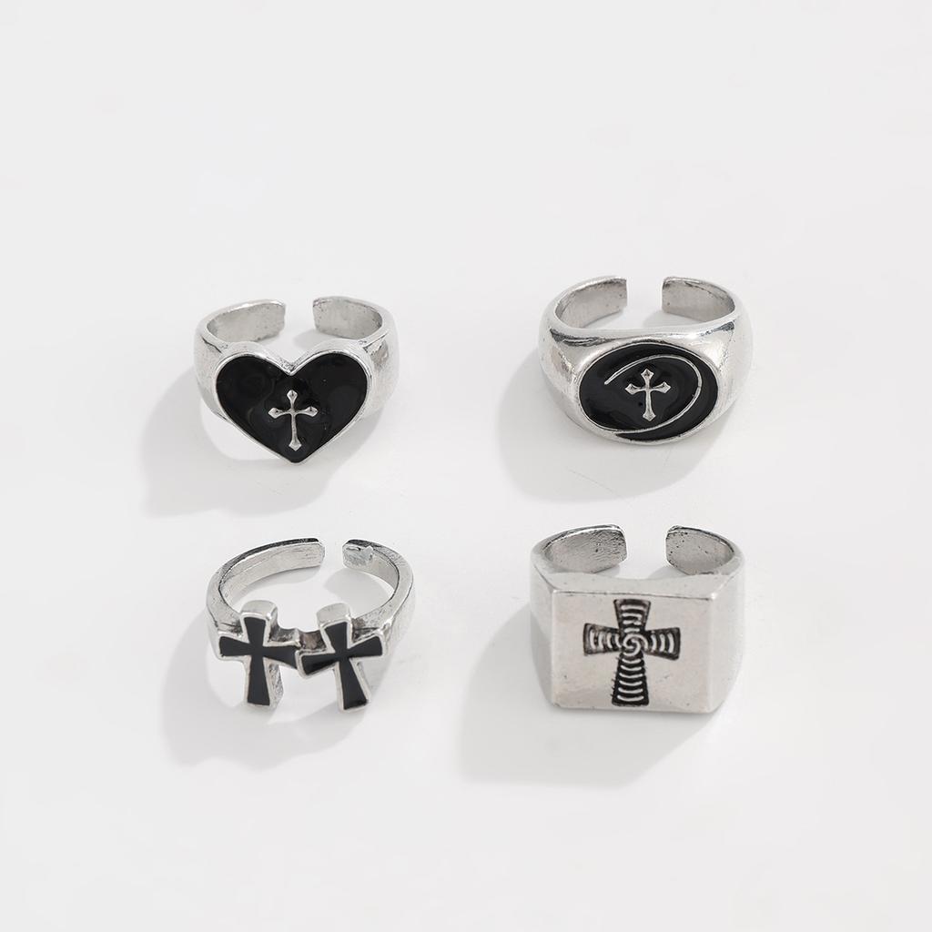 European and American Retro Ring Hip-hop Niche Personality High-end Open Ring Men's 4-piece Cross Bracelet
