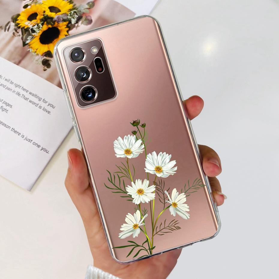 Case For Samsung Galaxy Note 20 Ultra 5G Note20 Cute Flower Cat Painted Soft Silicone TPU Cover For Samsung Note 20 20Ultra