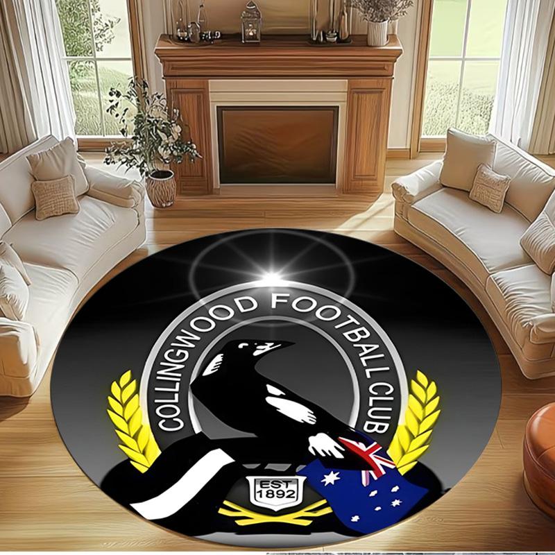 Collingwood Magpies Print Round Rug, Washable Floor Carpet, For Entryway Dorm Laundry Room Office Study, Home Decor Birthday Christmas Gift