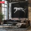 Black and White Leaping Leopard Tapestry Monochrome Big Cat Wall Hanging Modern Room Decor Suitable Offices Bars Party