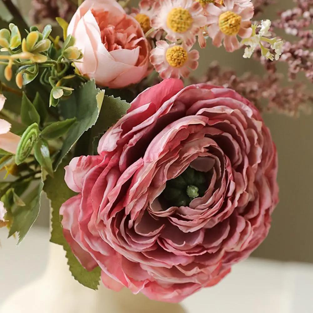 1pc Bright Colored Artificial Blooms Artificial Flower Bouquet Elegant Silk Floral Bouquets for Wedding Home Office Decor for Ta