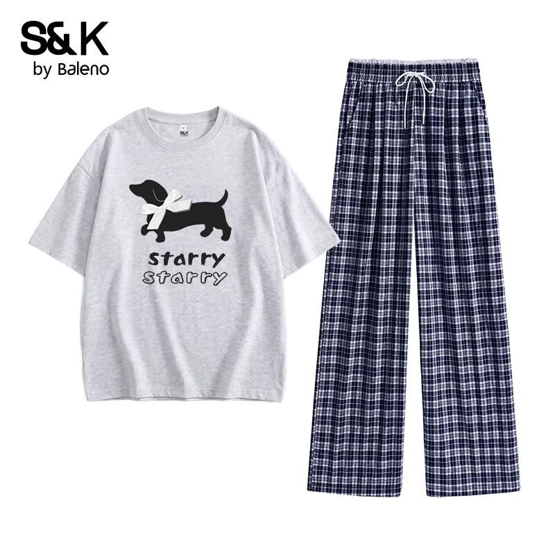 Baleno S&K Women s Cotton Short Sleeve Plaid Casual Set M