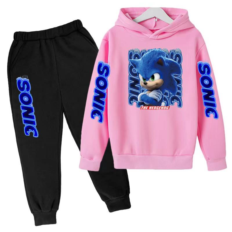 Children's Sportswear Set-Sony Cartoon Animation Printed Hooded Jacket+trousers Comfortable Fit Suitable Boys Girls Aged3to13