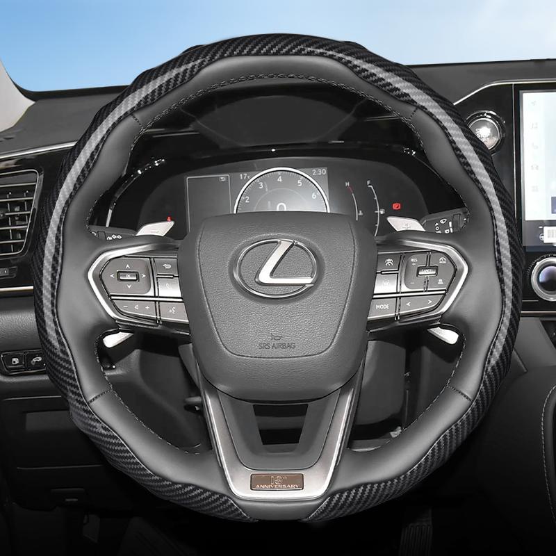 Suitable for Lexus Carbon Fiber Texture Steering Wheel Cover with Snap-On Wave-Shaped Sports Design to Protect Models Such as Rx, Nx, Es, Gx,