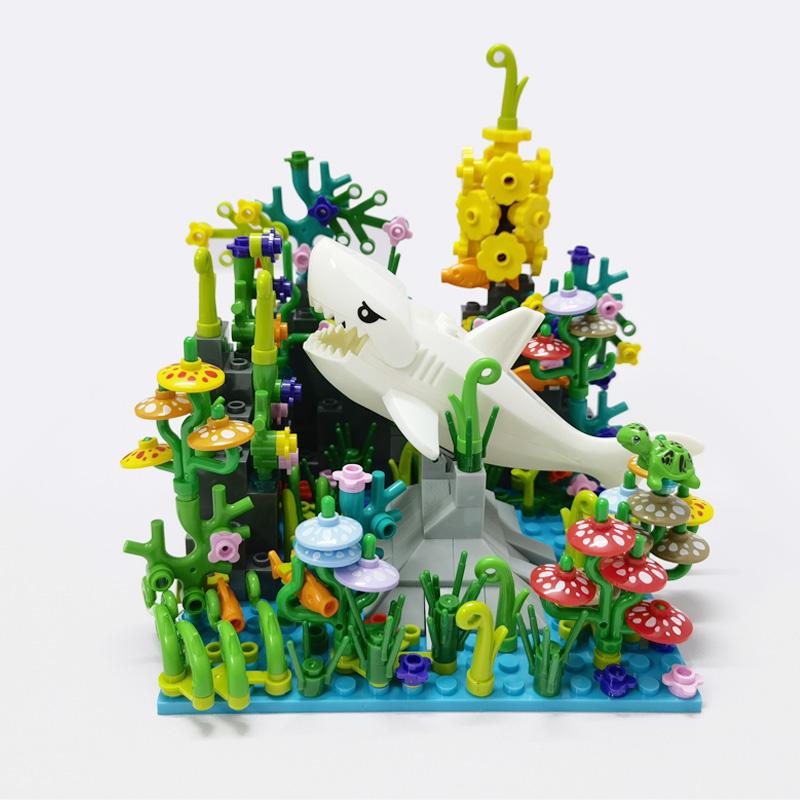 

Строительные блоки MOC с морскими животными и растениями для детей, подарочные опорные пластины, Акула, классические мини-кирпичи для мальчиков и девочек, игрушка «сделай сам», совместимая с городом