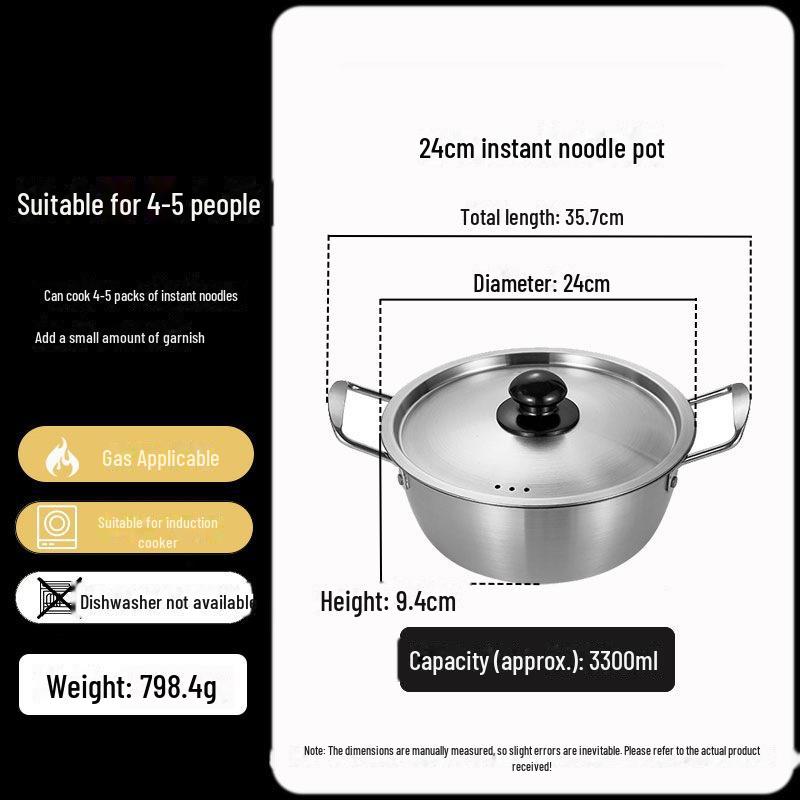 Zlatý korejský ramen hrnec z nerezové oceli s poklicí - dvojité uši, zesílené, ideální na nudle, polévku nebo malé horké hrnce.