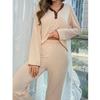 Women's V-Neck Color Block Pajama Set - Long Sleeve & Pants, Comfortable and Stylish, Spring Collection