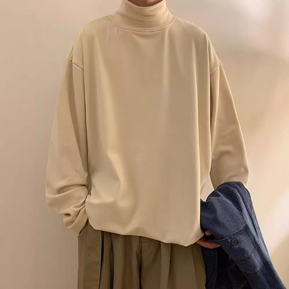 Mens Solid Color Base Layer Autumn Fashion Half High Neck Long Sleeve T-Shirt Unisex Versatile Casual Wear Perfect For Layering With Bracelet