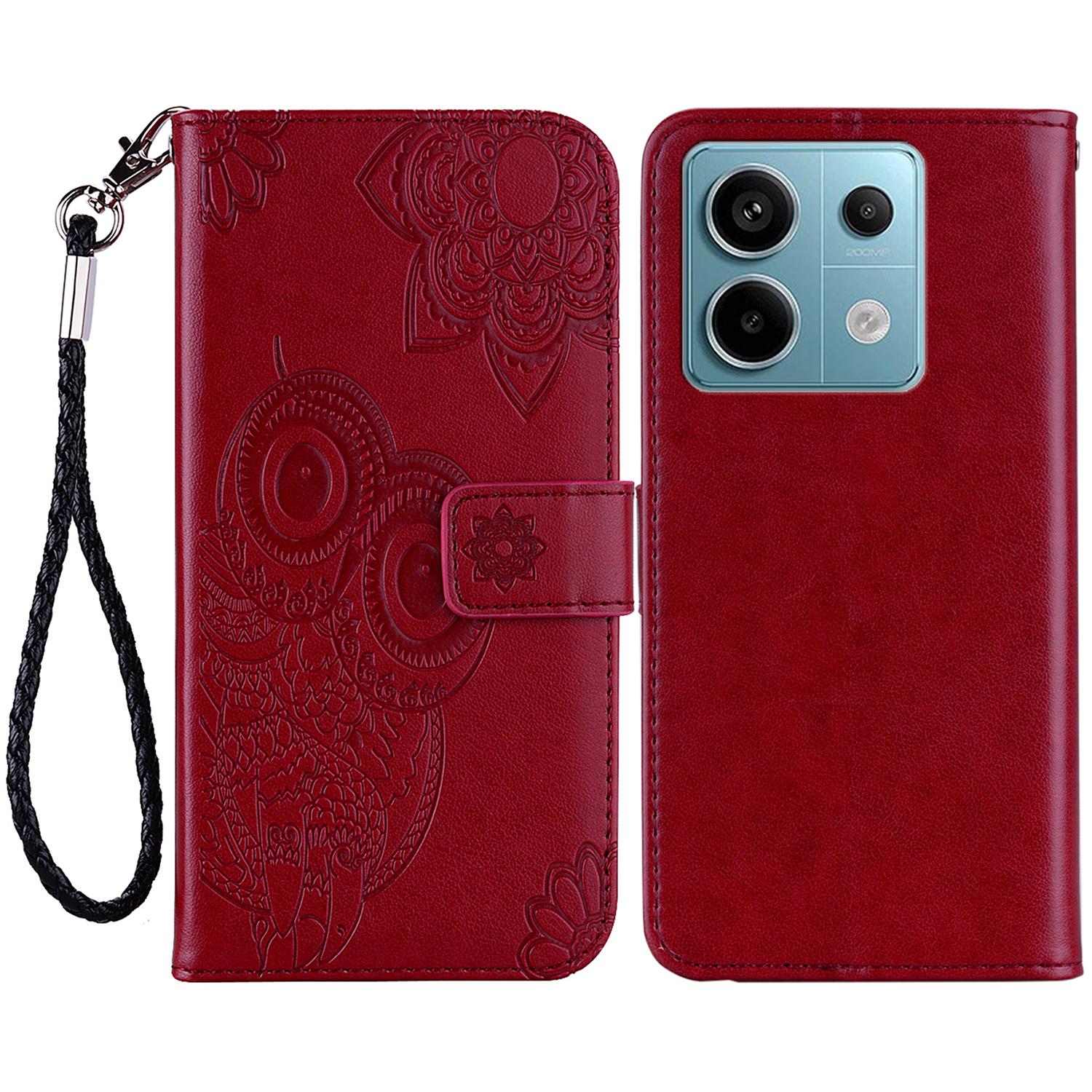 

Для Xiaomi Redmi Note 13 4G чехол-кошелек для телефона с принтом совы из искусственной кожи Red