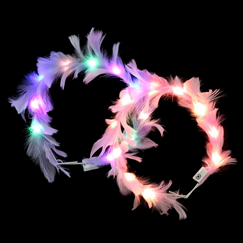Led Feather Wreath Crown Light-Up Luminous Headdress For Girls Decoration