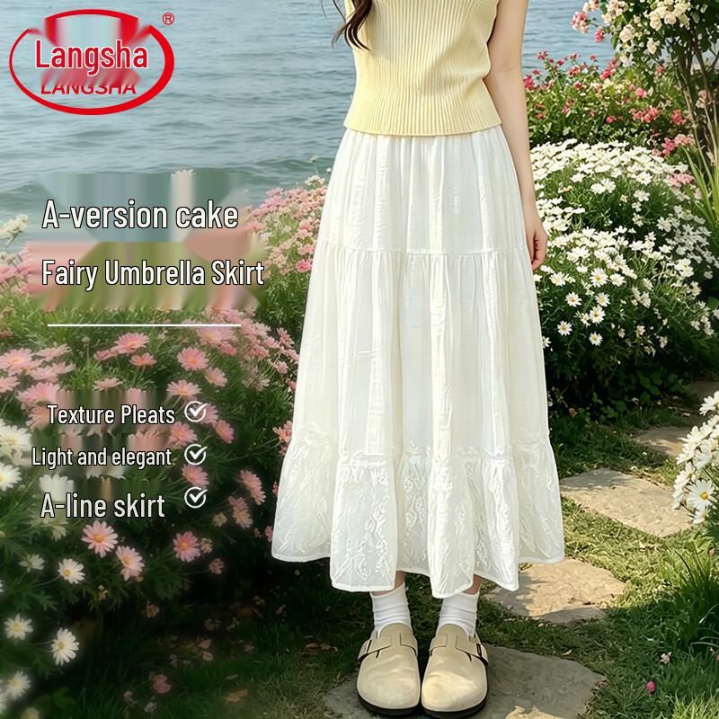 Elegant White Lace A-line Midi Skirt M