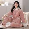 Pajamas Women's Winter Coral Fleece Thickened Fleece Three-layer Padded Cotton Winter Flannel New Padded Jacket Loungewear