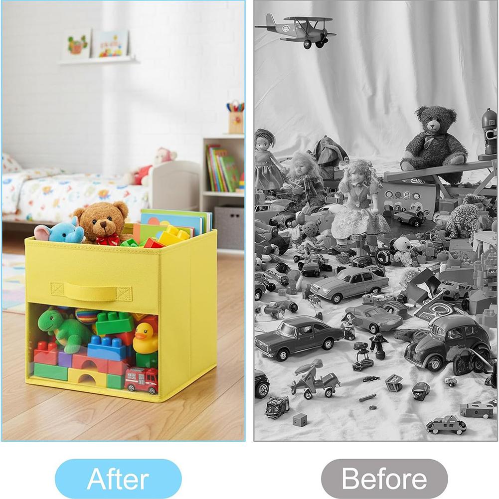 Foldable Storage Boxes with Clear Window Set of 6 Felt Baskets for Organizing Toys Clothes and Books in Various Home Settings