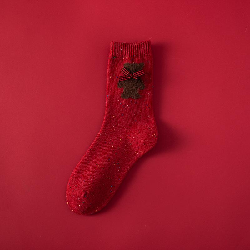 Red Socks Women'S Wool Thickened Warm Ideas Yarn Tube Socks Winter Thick Line Natal Year Big Red Stockings