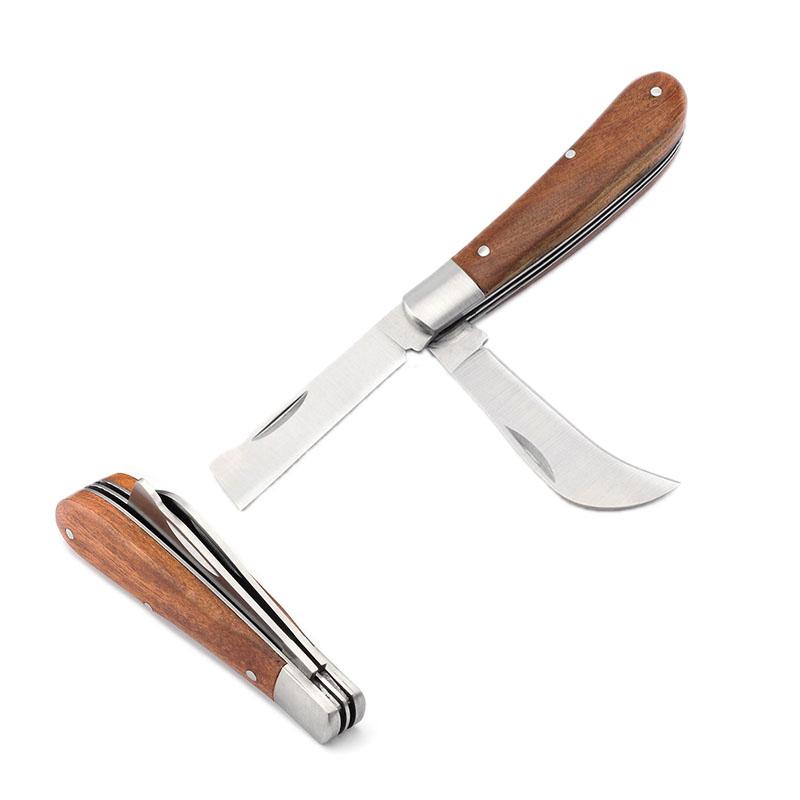 Coltello a fungo in acciaio inossidabile Manico in palissandro Falcetto Tascabile EDC Utilità Elettricista Coltello pieghevole Portatile Strumento da esterno