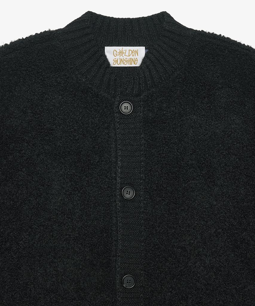 GOLDEN SUNSHINE Wool Boucle Round Neck Cardigan_Black