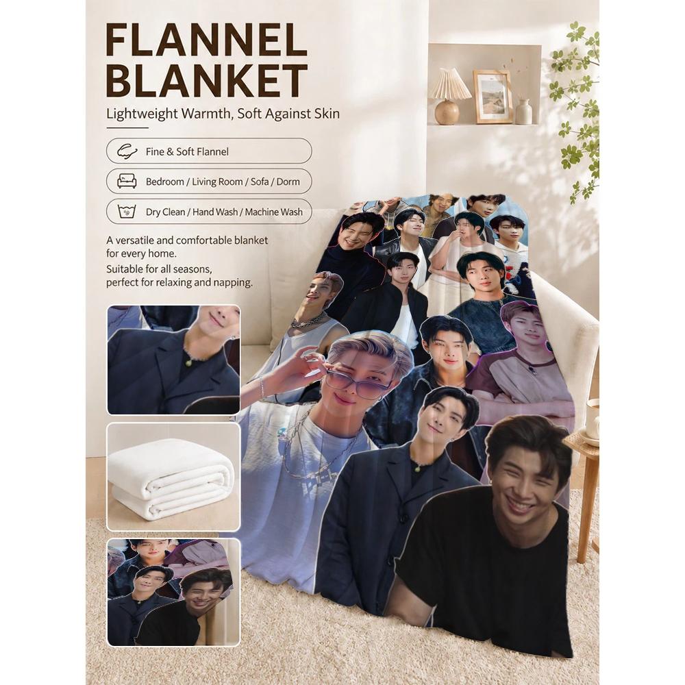 Rm Kim Namjoon Kpop Collage Print Flannel Blanket Soft Warm Throw Blanket For Living Room Bedroom Recliner Home Decor Holiday Gift