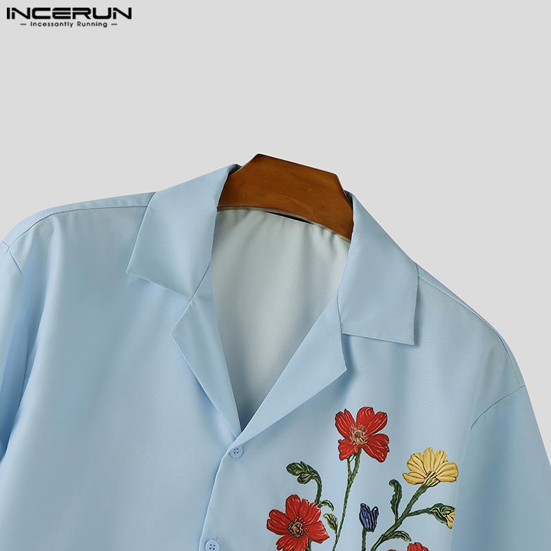 INCERUN Oversized Men Floral Print Shirts Casual Loose Buttons Tops