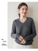 2025 Korean-Style Thick Cashmere V-Neck Loose Sweater - Women's Autumn/Winter Knit with Drop Shoulders and Long Sleeves.