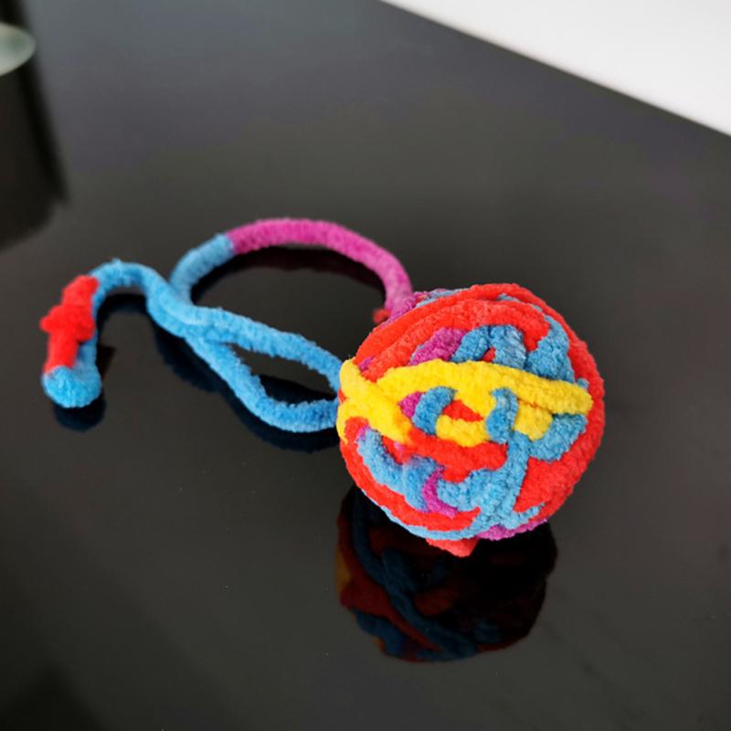 New! Pet Cat Colorful Plush Ball Toy Multi-color Wool Ball Interactive Chew Toys With 40cm Tail For