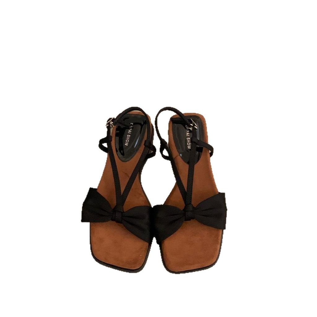 Französische elegante Schleife Plateau Zehensandalen Damen 2025 Sommer neue Modelle mit Röcken Weichsohlige Keile Römische Sandalen