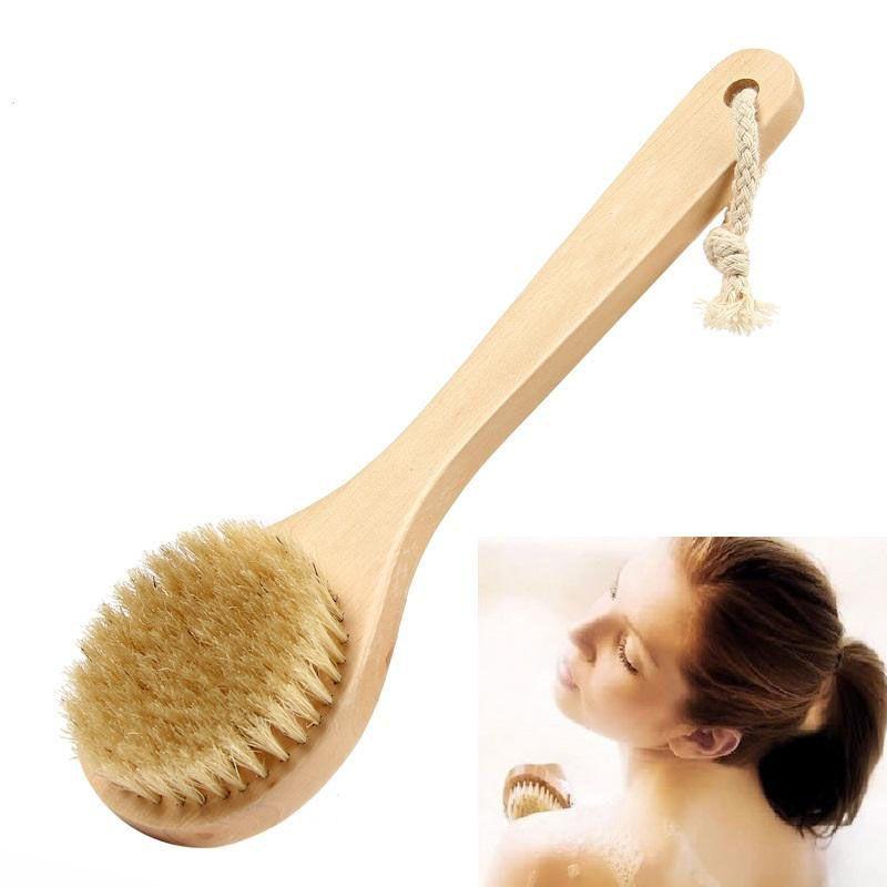 Natural Wooden 10" Bristle Body Bath Brush Massager Shower Back Scrubber Spa