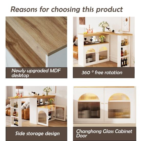 Standing Dining Table Spacious Desktop Coffee with 2 Doors Open Shelves Large Home Extendable Bare Capacity Strong Load-bearing Furniture Modern