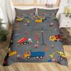 Truck Excavator King Queen Duvet Cover Yellow Tractor Bedding Set For Kids Boys Girls Cartoon Car Transporter 2/3pcs Quilt Cover