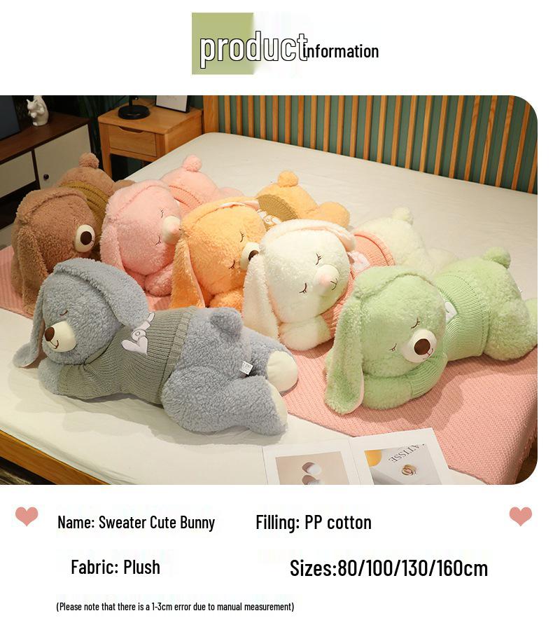 Large Cute Rabbit Hugging Plush Toy for Girl's Bed - Sleeping Pillow & Sweater Doll