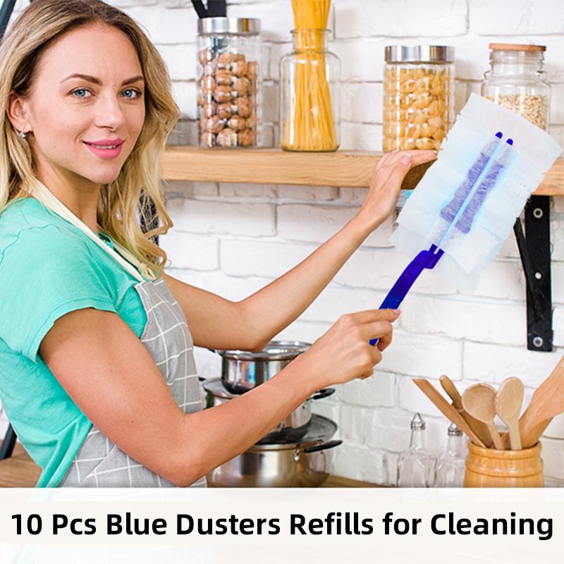 Disposable Electrostatic Dust Duster Blue Fluffy Fiber Brush Head Compatible Feather Duster Household Desk Cleaning Tool