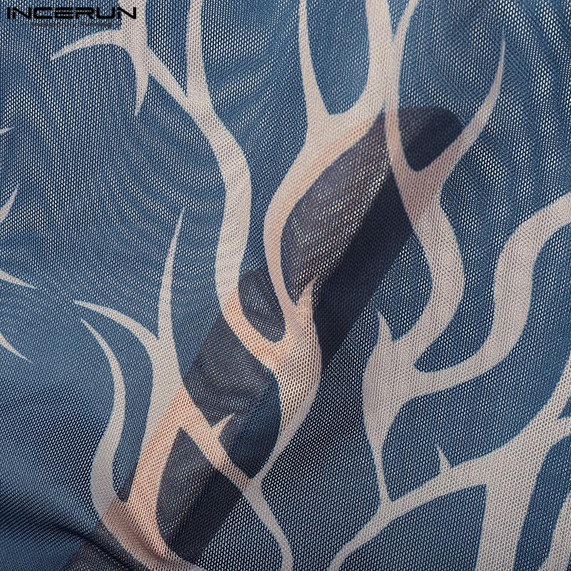 INCERUN Men Sling Sleeveless Print Mesh Sheer Tank Tops Camisole Undershirts