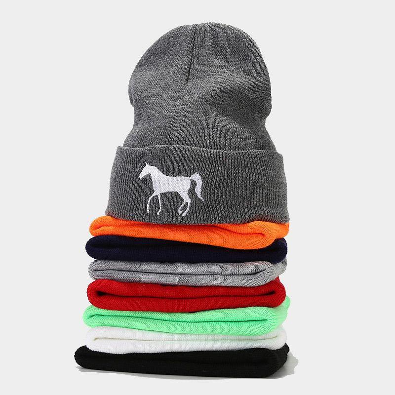 Autumn and winter new innovative horse embroidery warm cold hat men and women outdoor shopping leisure sunshade knitted hat tide