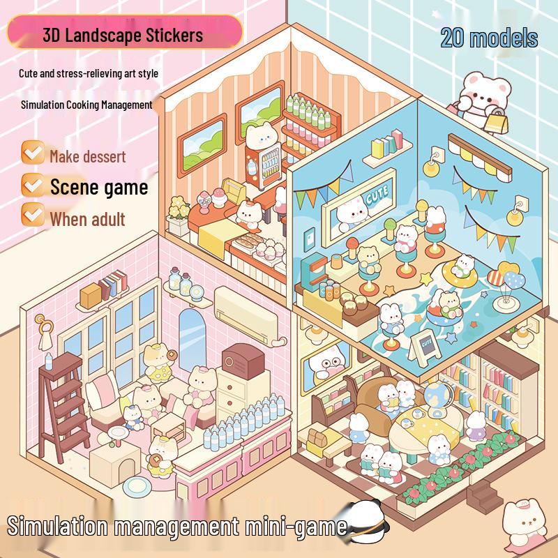 3D Miniaturní chaloupka Kniha samolepek: Kreativní skládané samolepky pro dekompresi a tvoření