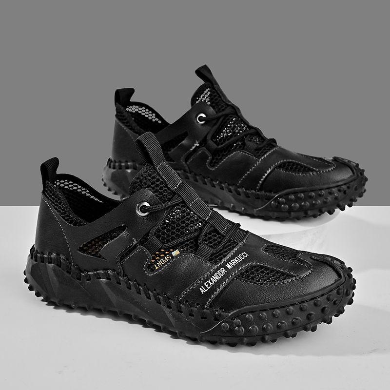 Herrenschuhe, modische Loafer aus echtem Leder, atmungsaktiv, für den Sommer, Frühling, zum Schnüren, bequeme Freizeitschuhe für den Außenbereich, Herren-Sneakers