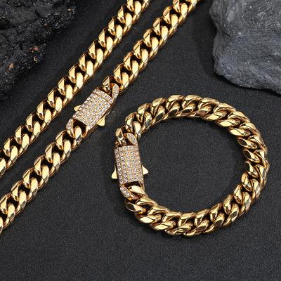 Bijuterii Europene și Americane din Oțel Inoxidabil Zircon Cataramă cu Arc Lanț Cuban Colier din Oțel Titan Personalitate Hip Hop Colier pentru Bărbați