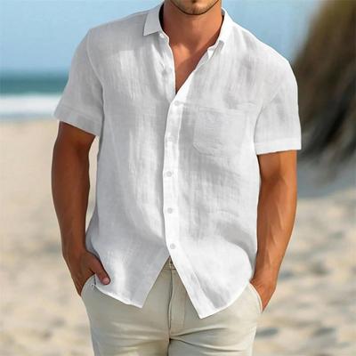 Leichtes Sommer-Leinenmischung Kurzarmhemd für Herren - Atmungsaktives Button-Down mit Brusttasche, Lässige Urlaubs-Oberteile in Unifarben