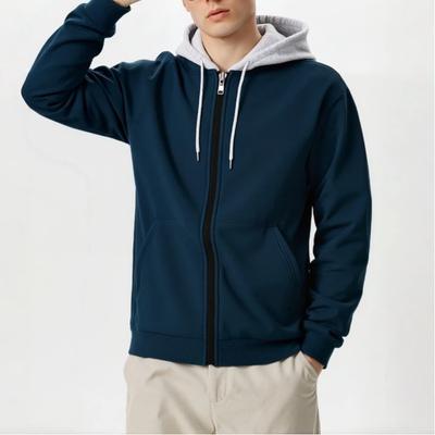 Spring Autumn New Men's Korean Color Block Hoodie Crew Neck Zip Up Lightweight Cardigan Casual Versatile Youth Jacket