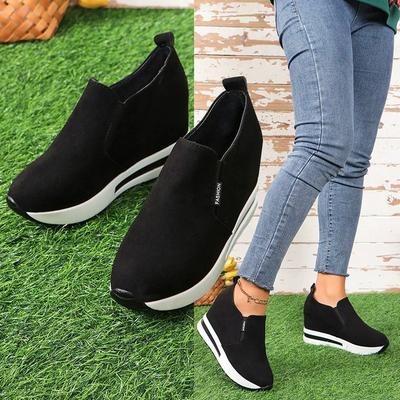Black Women Casual Shoes Platform Wedge Women Fashion Sneakers Women Summer Shoes Slip On Loafers Vulcanize Shoes