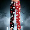 Women's Casual Pants with Drawstring Wide Leg Halloween Print for Holiday Relaxation