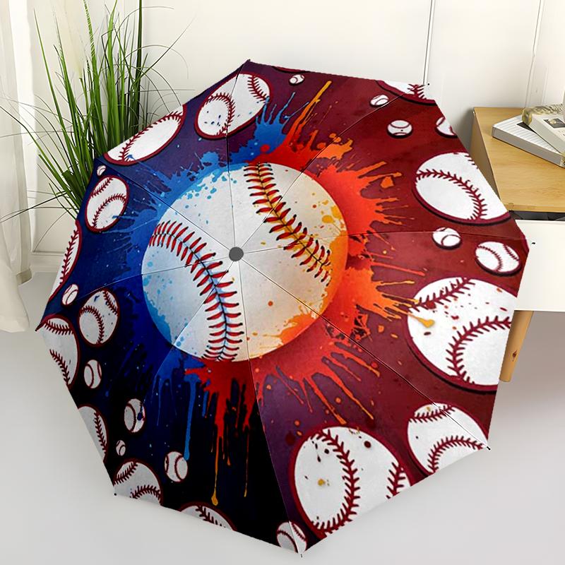 Parapluie Pliant Baseball Sportif Design Pliant à Ouverture Automatique 8 Baleines en Fer Poignée en Plastique Pare-Soleil Pliable Parfaits Cadeaux de Noël