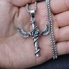 Hip Hop Vintage, Rose Wings Cross Stainless Steel Personality Men'S And Women'S Pendant Necklace
