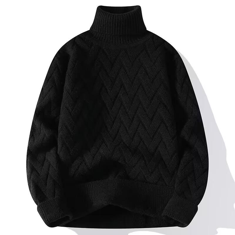 2024 Men's High Neck Diamond Pattern Knit Sweater - Winter Thickened Solid Color Pullover