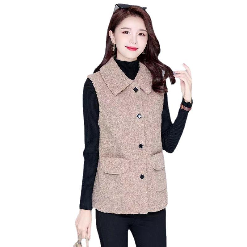 Autumn and Winter New Vest Medium and Long Imitation Lamb Wool Vest Middle-aged and Elderly Women Large Size Vest Temperament Coat