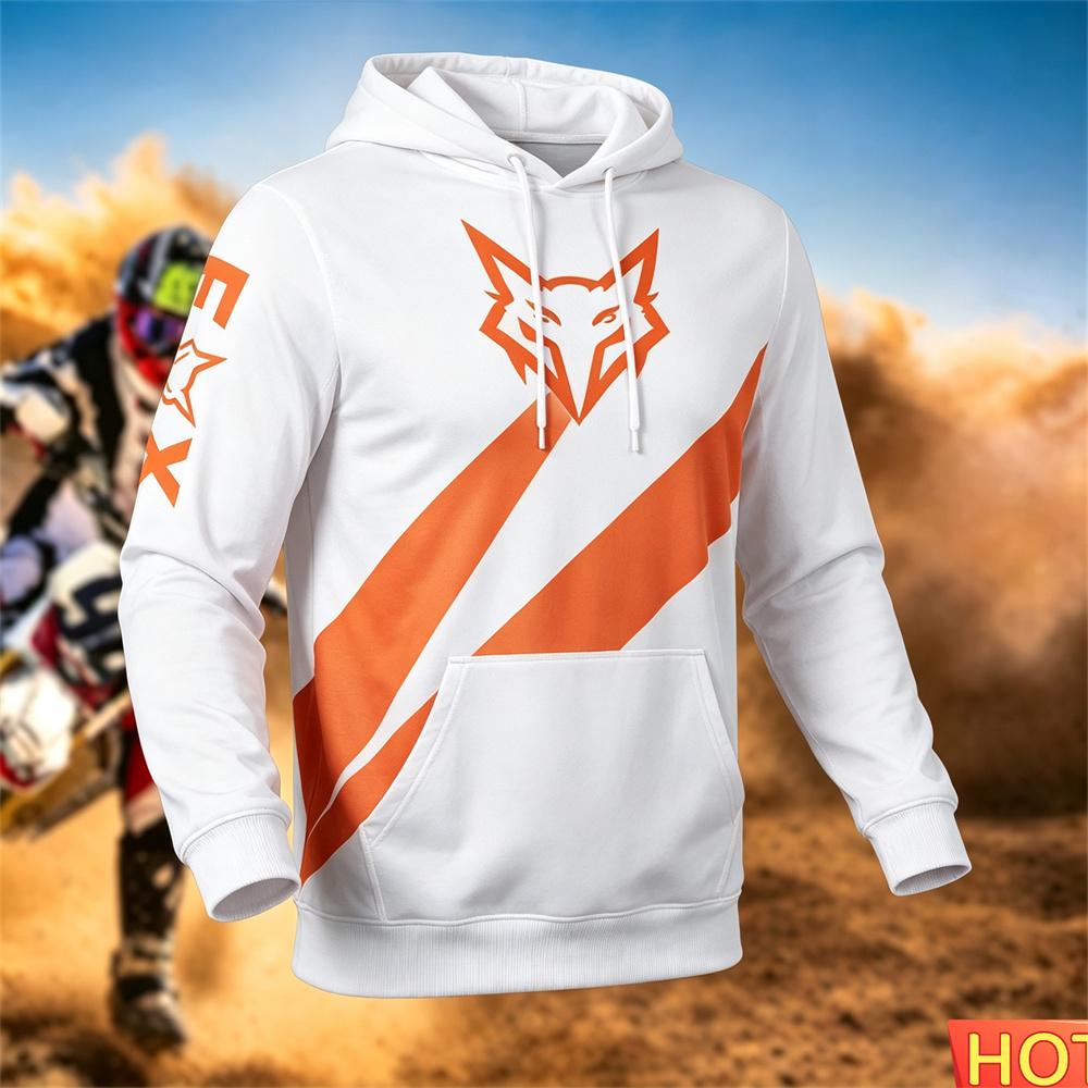 Autumn/Winter Men's Racing Hoodie Outdoor Cycling Hooded Pullover Fox Pattern Pocket Hoodie Sports Motorcycle Hooded SweatshirtsUnisex Woman's