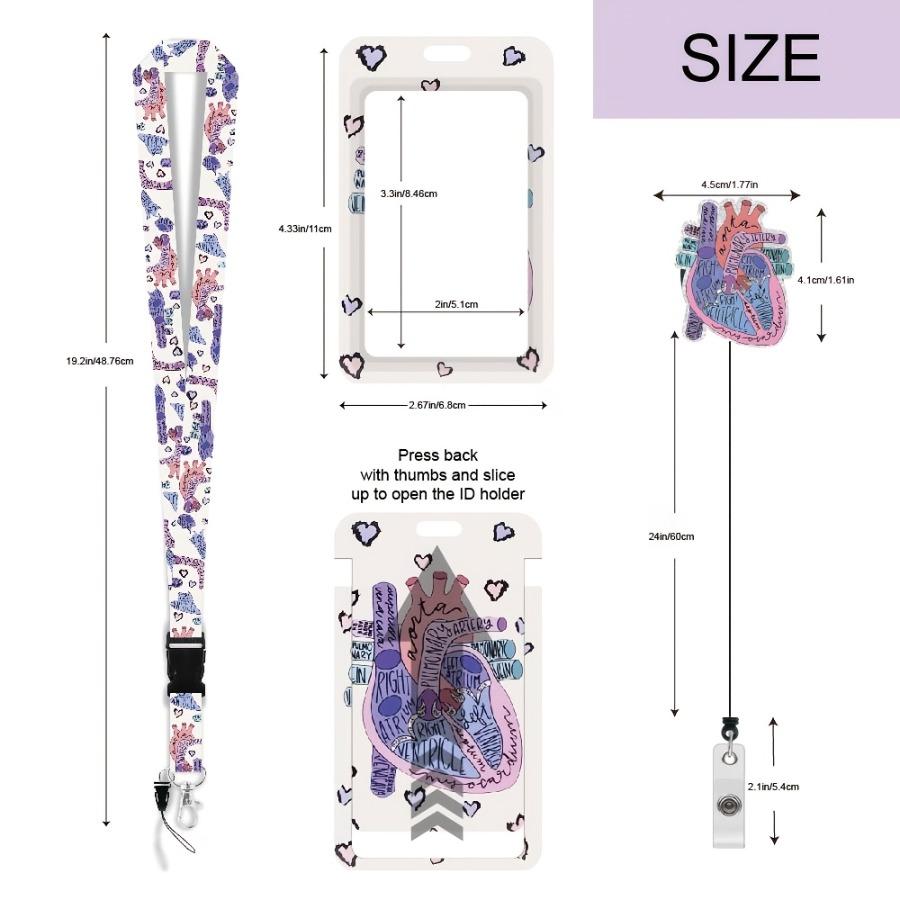 2D zatahovací držák na identifikační odznak, design Srdce, Odolný ABS materiál, Pevná odnímatelná otočná šňůrka s držákem na ID kartu - Vhodné pro zdravotní sestry