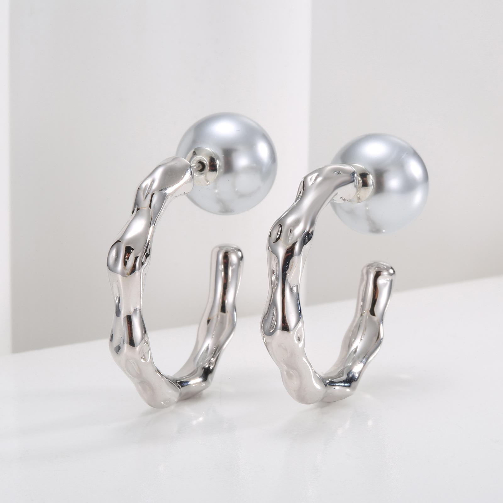 

Baroque pearl earrings retro port simple concave convex C-ring elegant commuter versatile temperament earrings