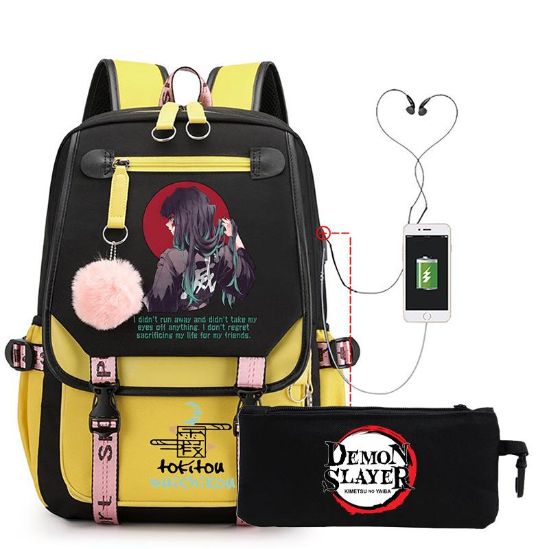 Ghost Extermination Surrounding Animation Schoolbag Korean Version Junior High School High School Student Large Capacity with USB Casual Backpack Set